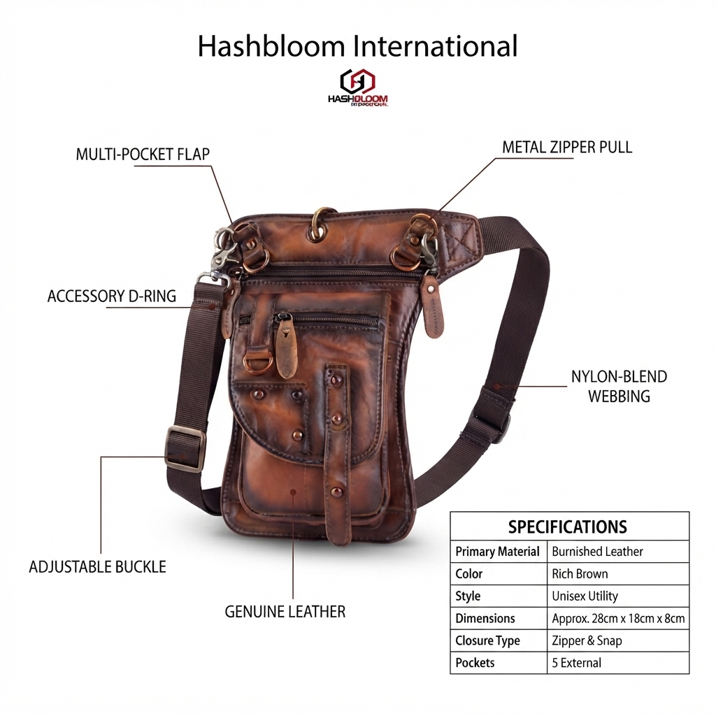 Men's Distressed Buffalo Leather Crossbody Utility Bag manufacturing detail 4