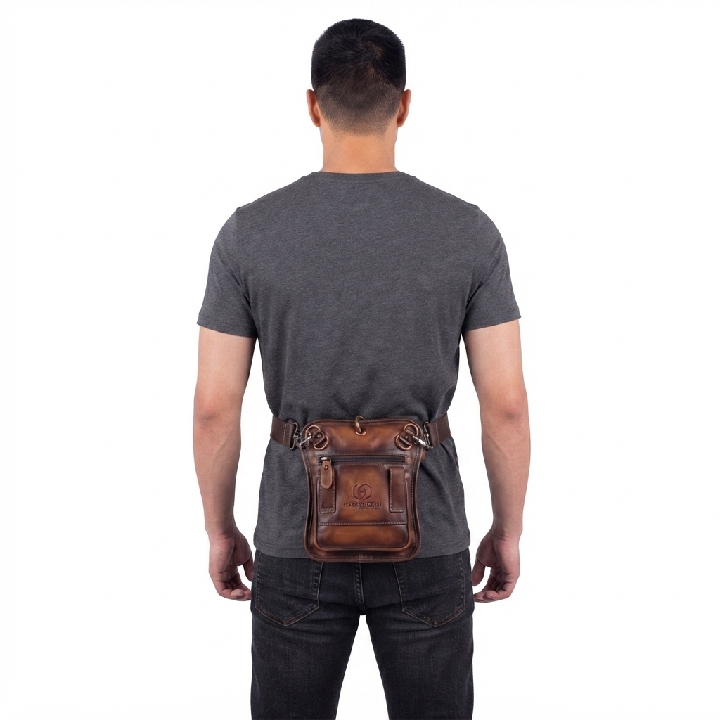 Men's Distressed Buffalo Leather Crossbody Utility Bag manufacturing detail 5