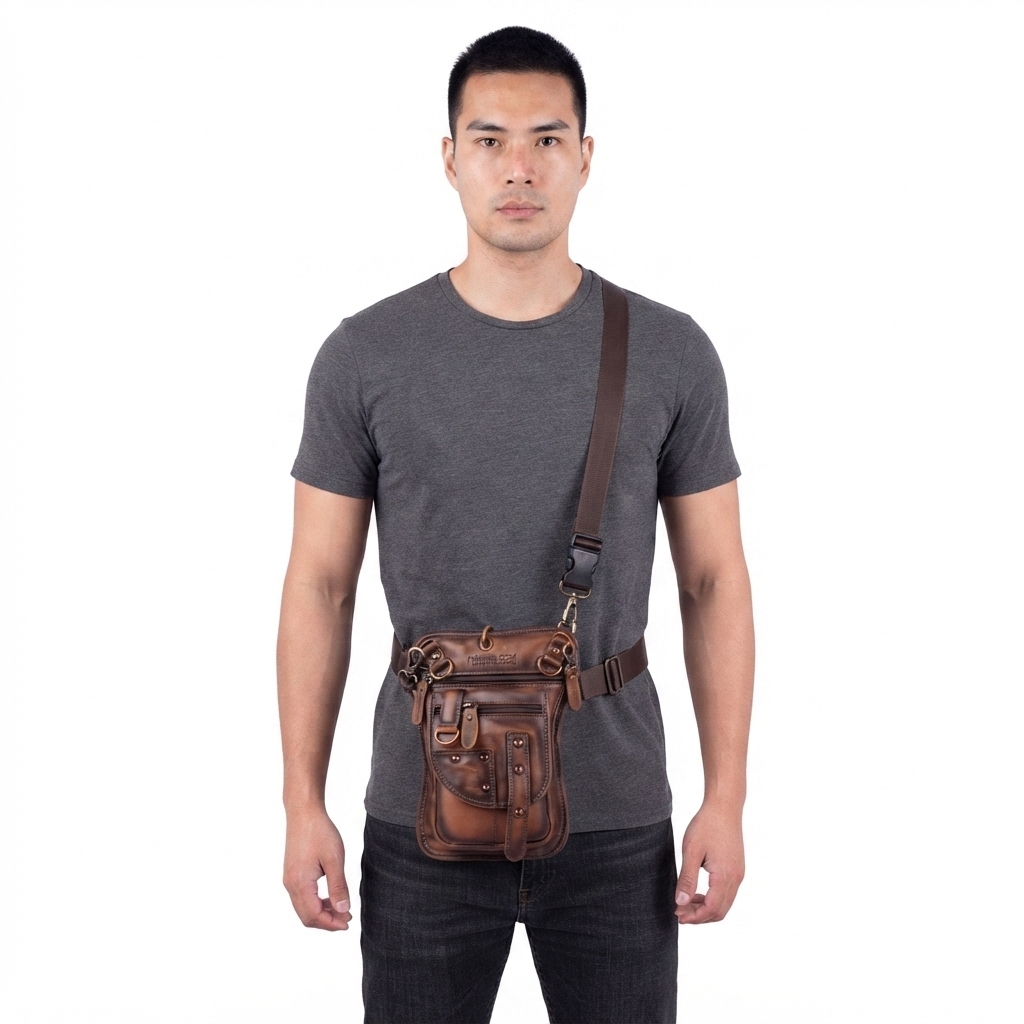 Men's Distressed Buffalo Leather Crossbody Utility Bag - Custom Leather Manufacturer Sialkot Pakistan