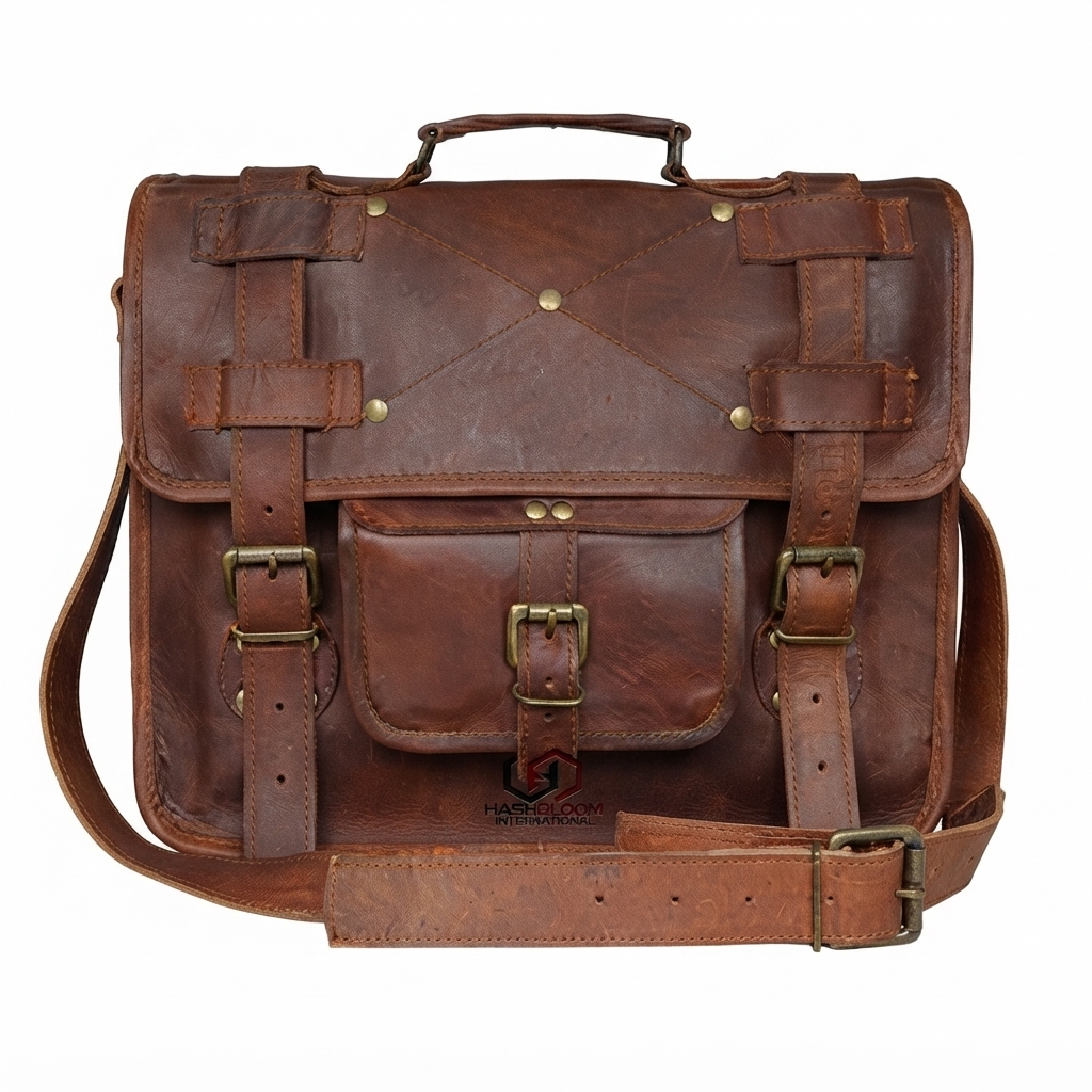 Men's Full-Grain Distressed Leather Satchel Messenger Bag - Custom Leather Manufacturer Sialkot Pakistan