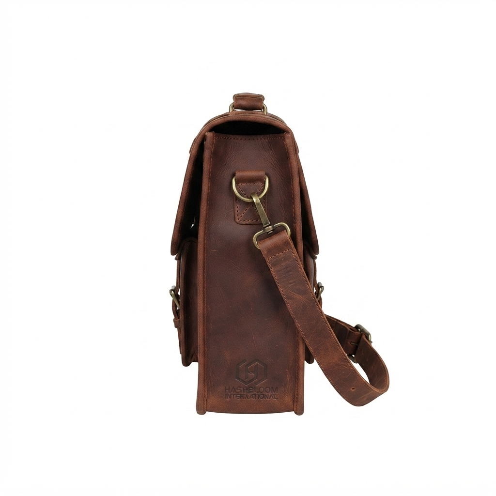 Men's Full-Grain Distressed Leather Satchel Messenger Bag manufacturing detail 2