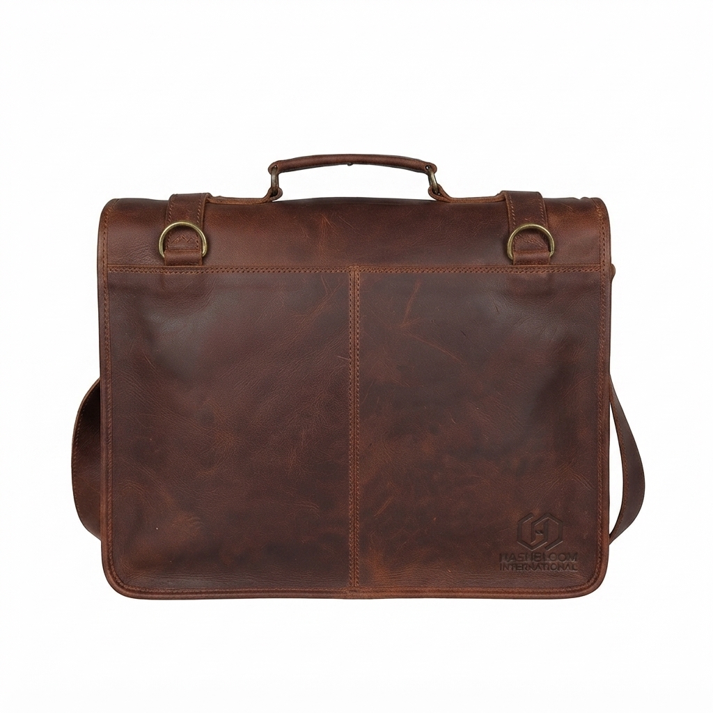 Men's Full-Grain Distressed Leather Satchel Messenger Bag manufacturing detail 3