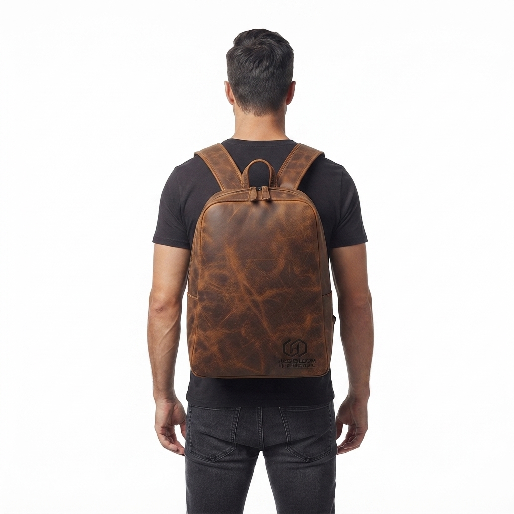 Men's Full-Grain Distressed Leather Travel Laptop Backpack manufacturing detail 2