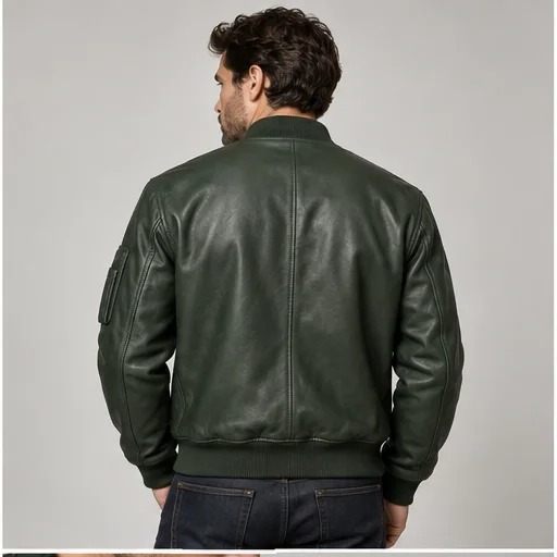 Men's Forest Green Sheep Nappa Leather Bomber manufacturing detail 2