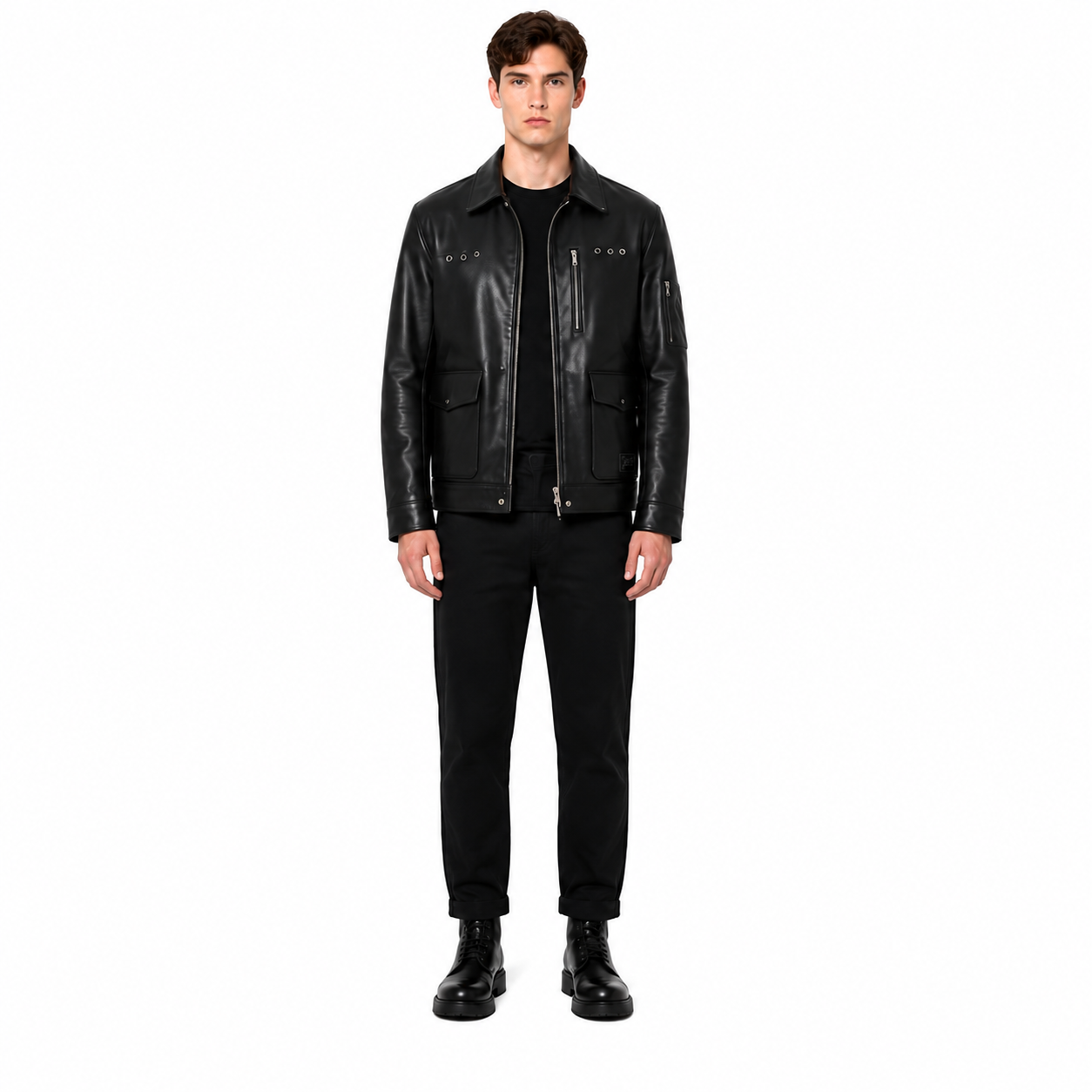 Men's Full-Grain Cowhide Utility Jacket - Custom Leather Manufacturer Sialkot Pakistan