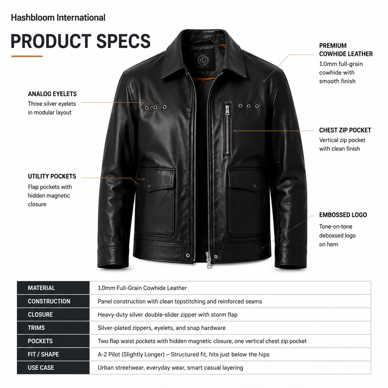 Men's Full-Grain Cowhide Utility Jacket manufacturing detail 5