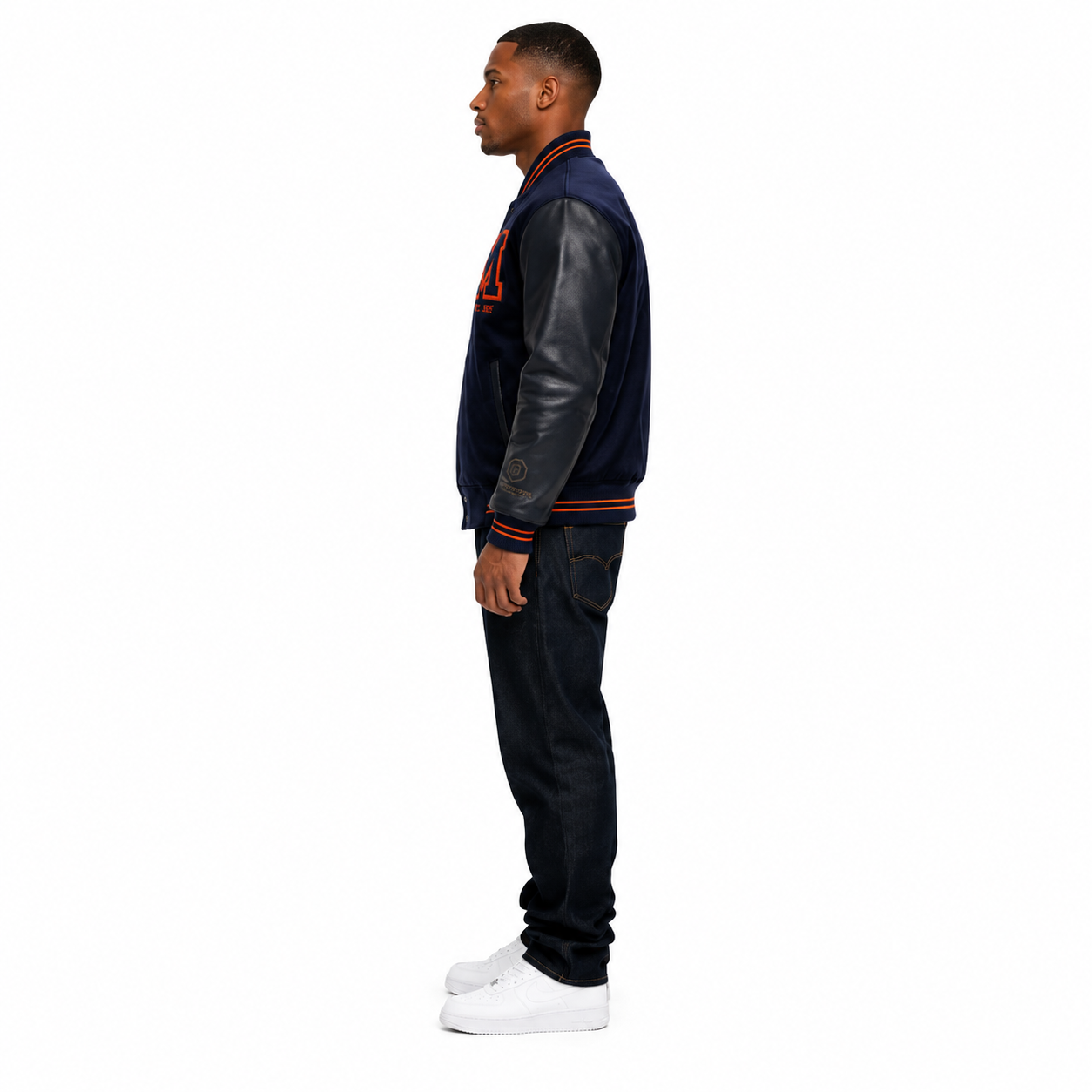 Men's Navy Collegiate Letterman Varsity Jacket manufacturing detail 3