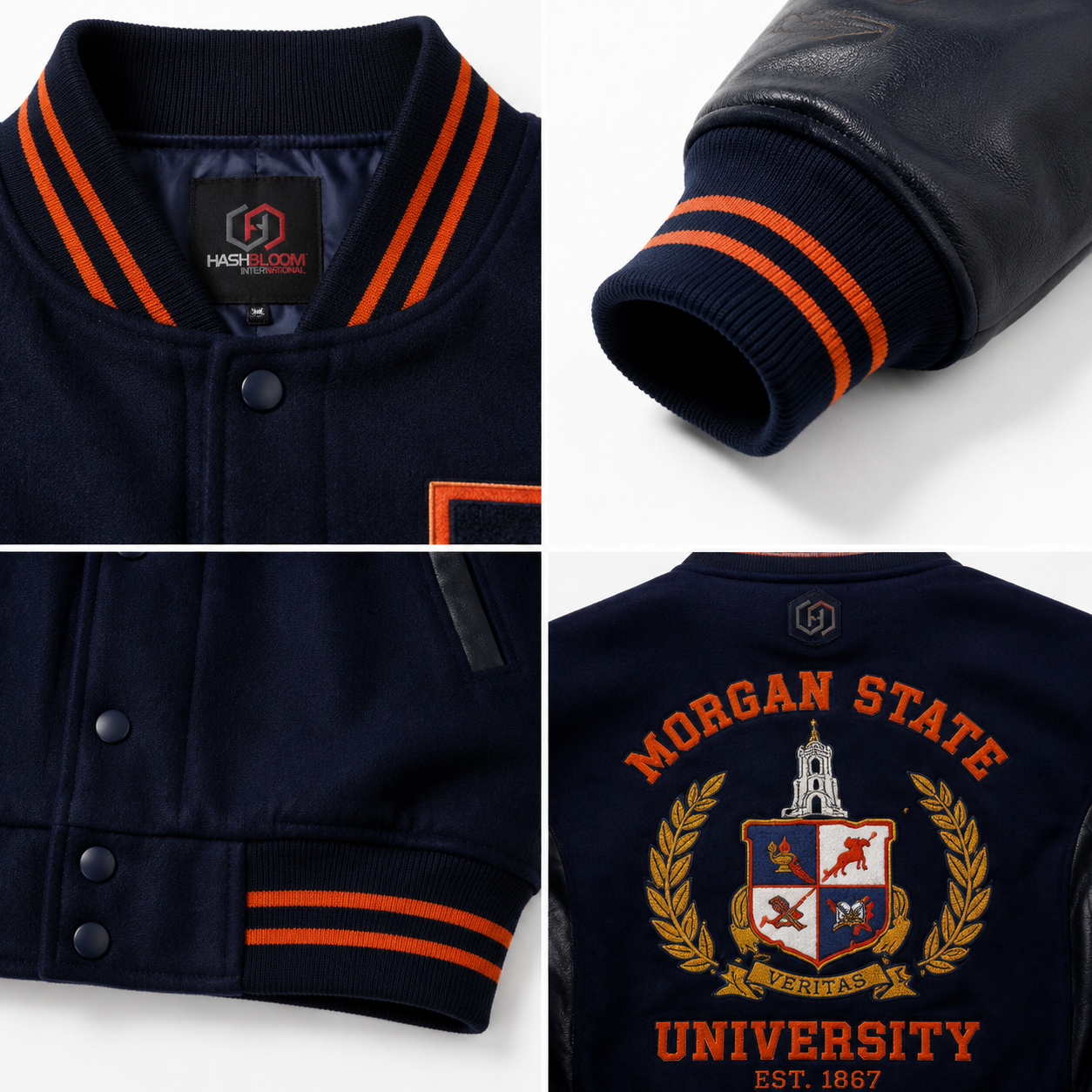 Men's Navy Collegiate Letterman Varsity Jacket manufacturing detail 4