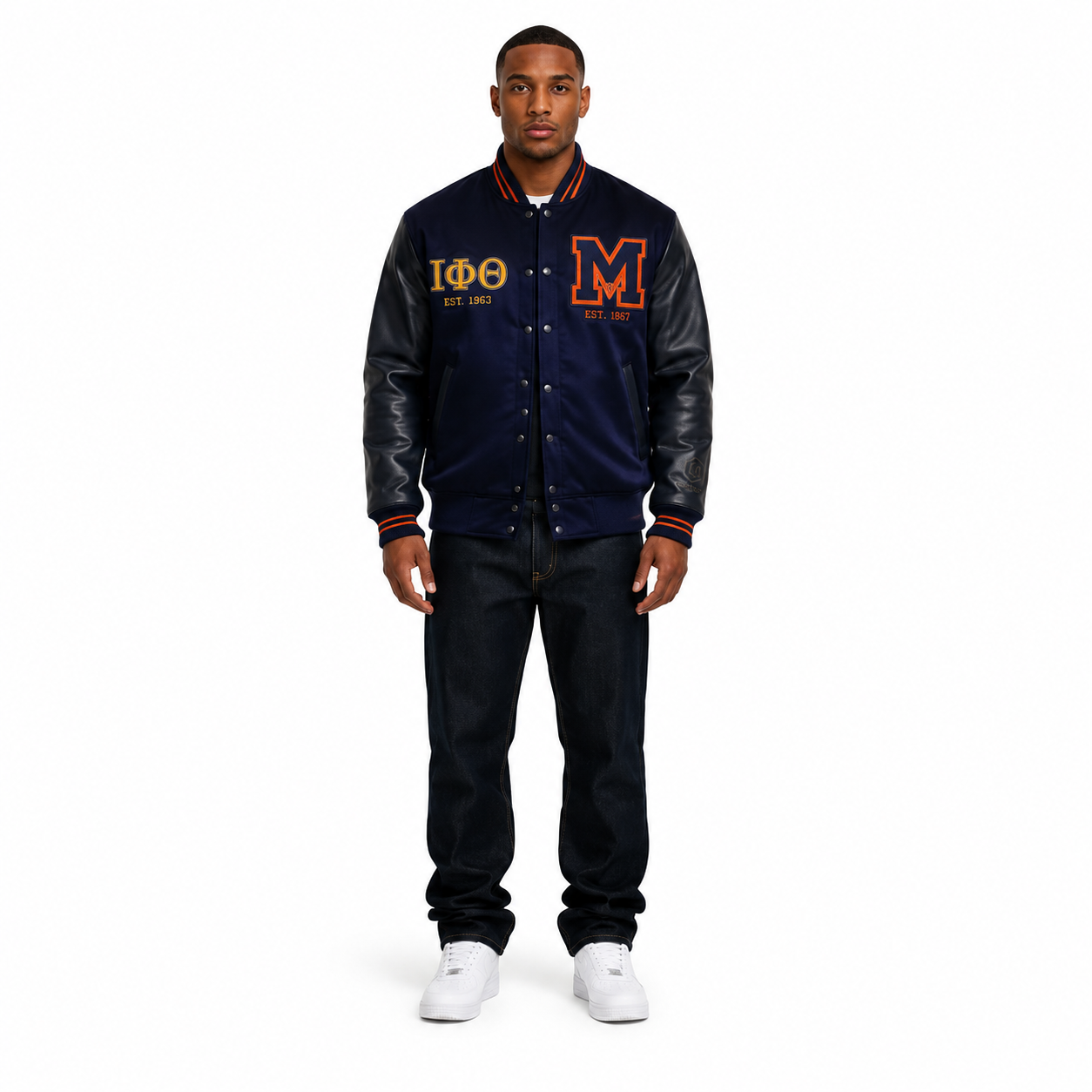 Men's Navy Collegiate Letterman Varsity Jacket - Custom Leather Manufacturer Sialkot Pakistan