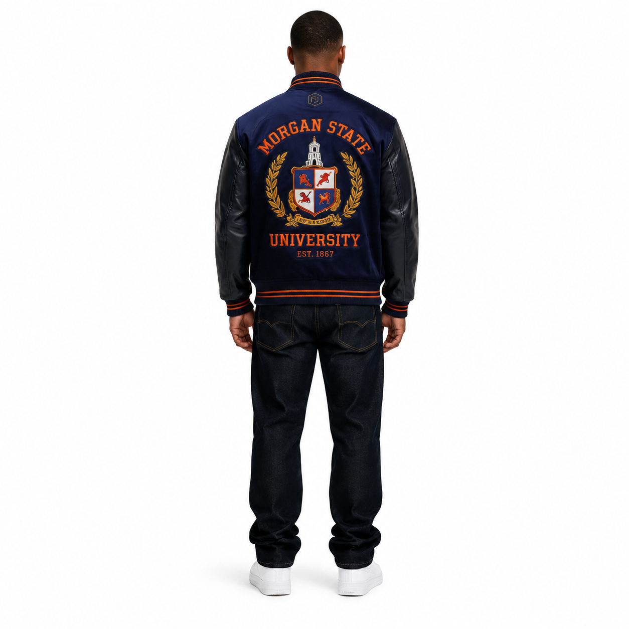 Men's Navy Collegiate Letterman Varsity Jacket manufacturing detail 2