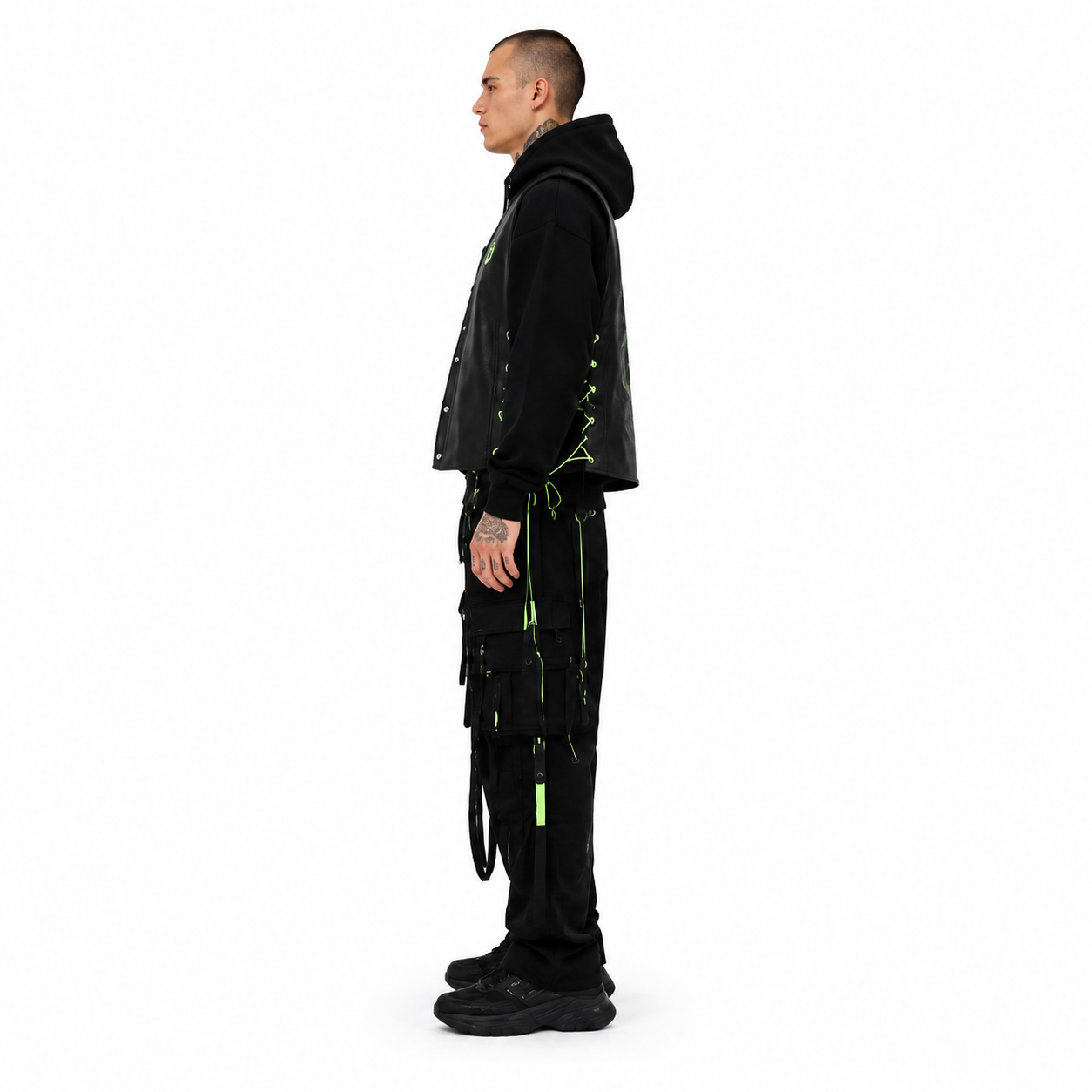 Men's Neon-Laced Cowhide Biker Vest manufacturing detail 3