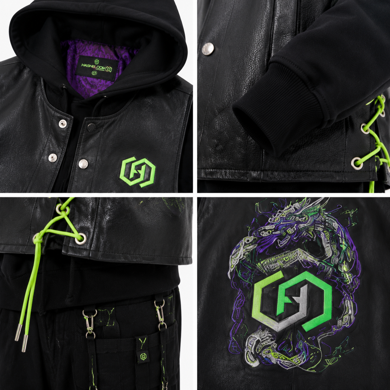 Men's Neon-Laced Cowhide Biker Vest manufacturing detail 4