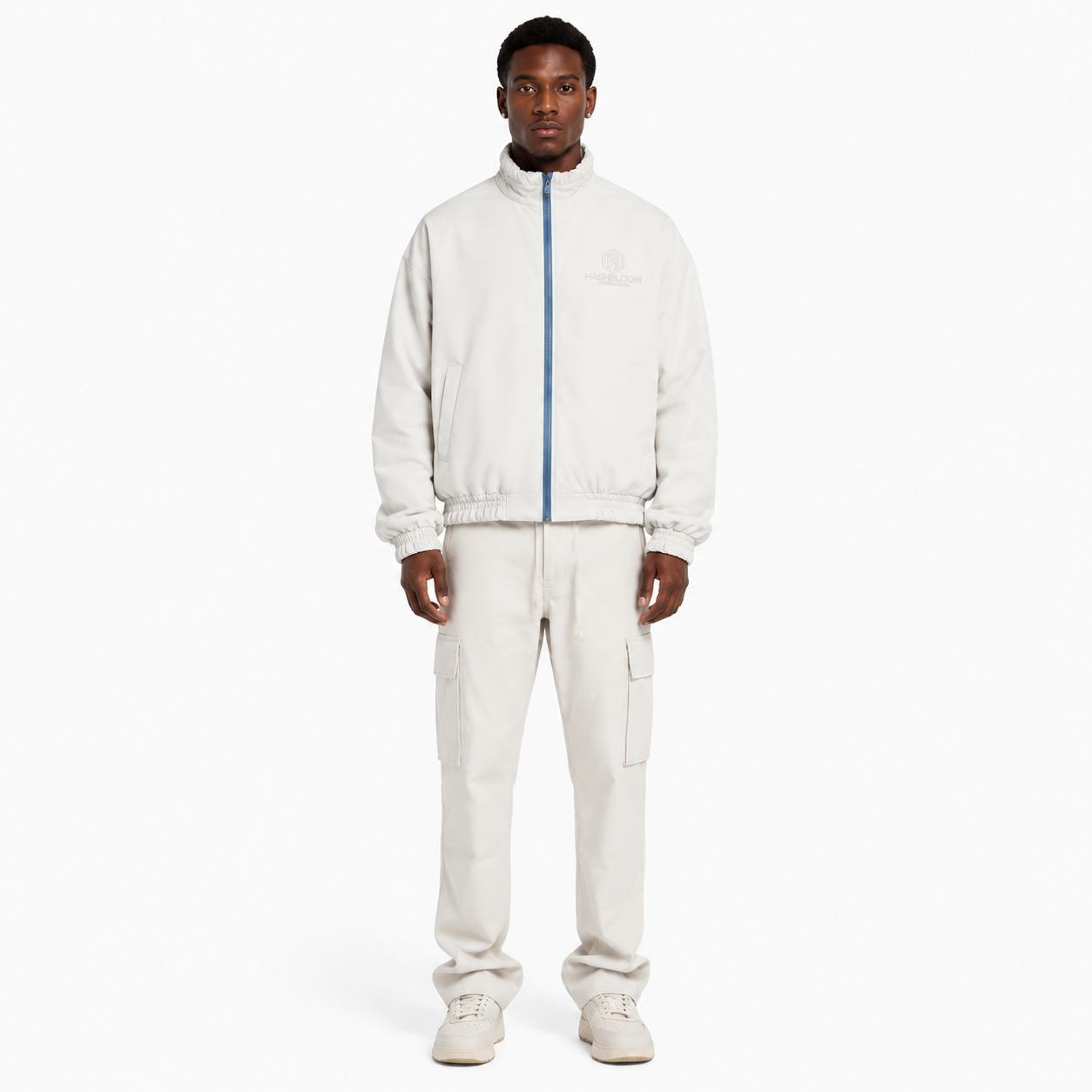 Men's Off-White Utility Track Jacket and Cargo Pant Set - Custom Leather Manufacturer Sialkot Pakistan