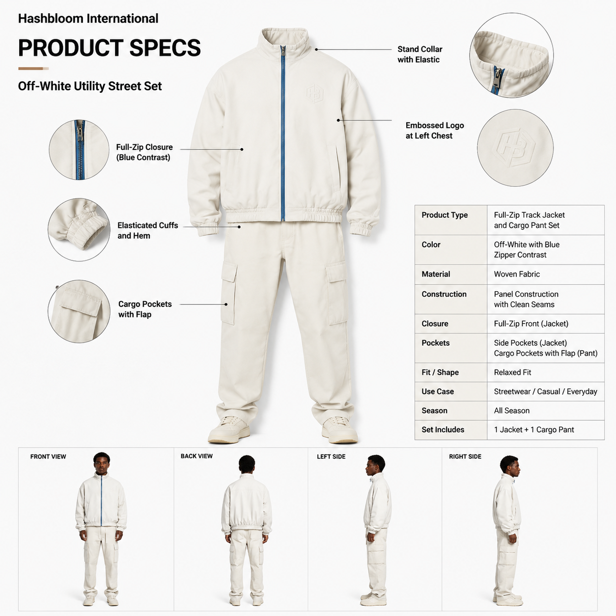 Men's Off-White Utility Track Jacket and Cargo Pant Set manufacturing detail 5