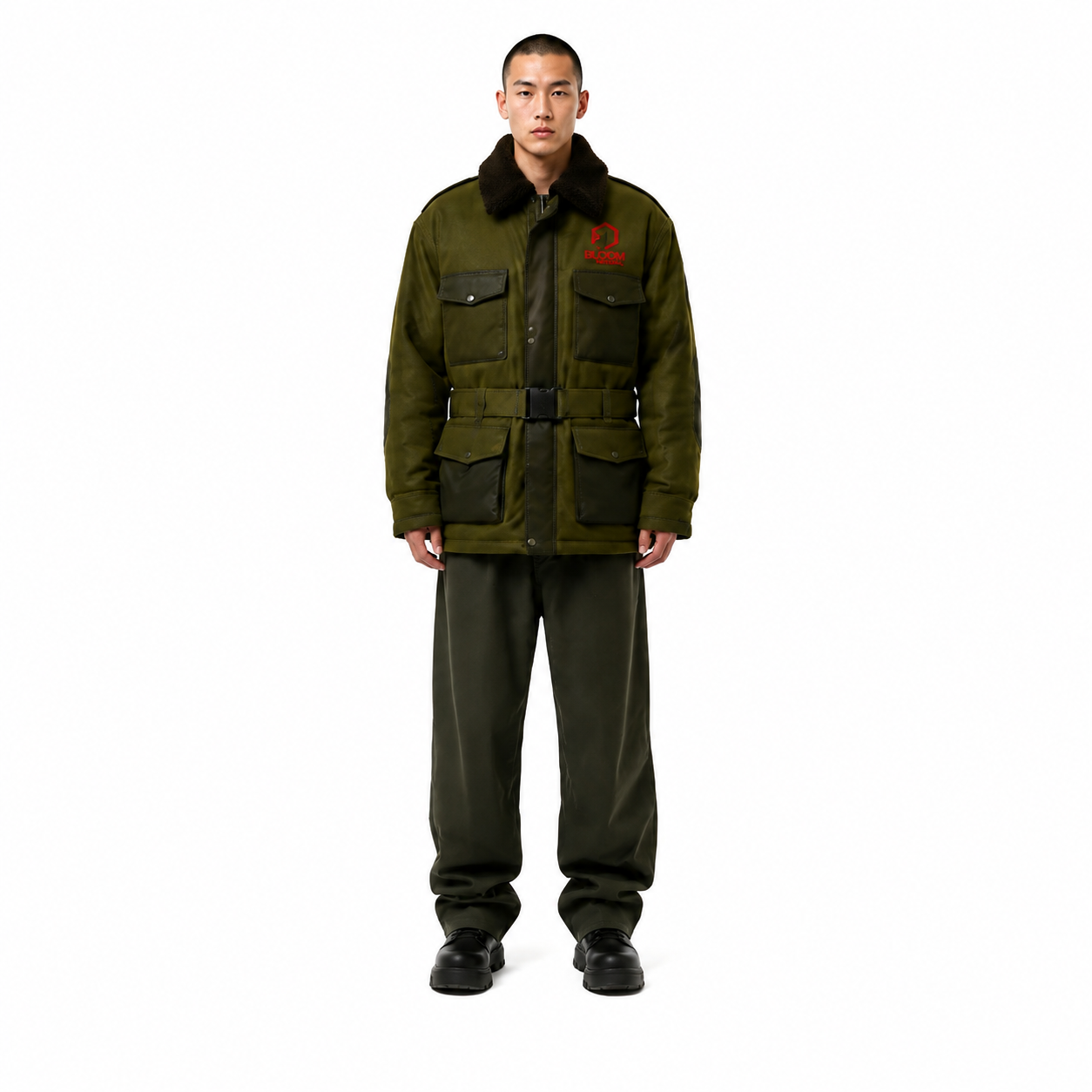 Men's Olive Goat Suede Shearling Tactical Field Jacket - Custom Leather Manufacturer Sialkot Pakistan