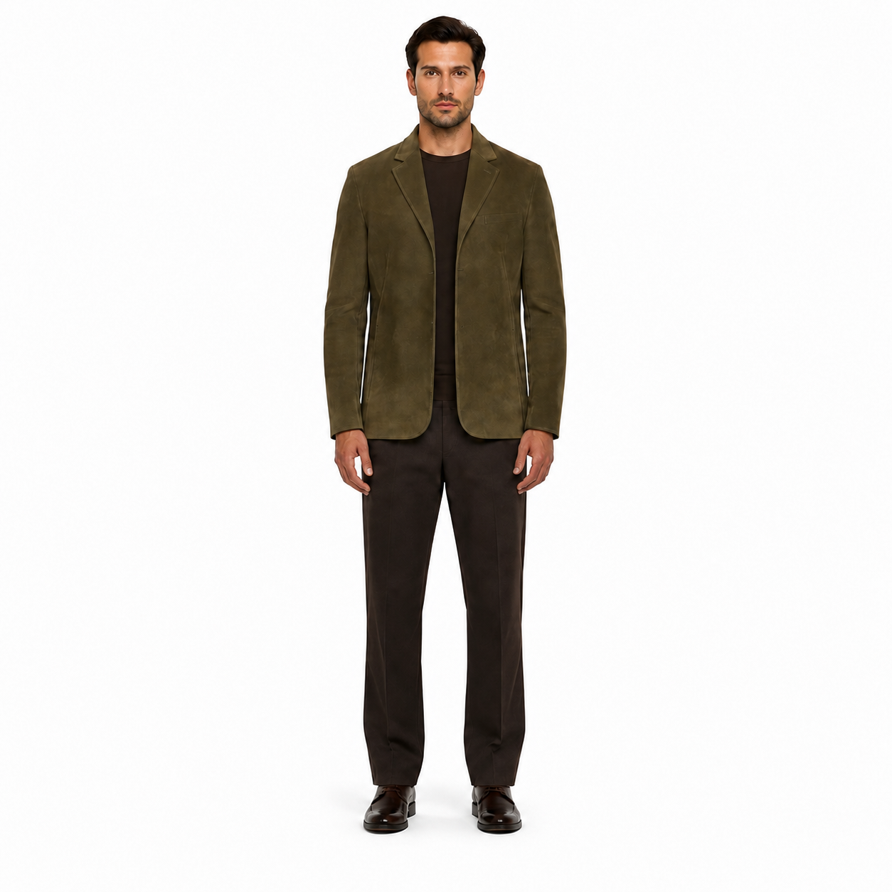 Men's Olive Lambskin Suede Tailored Leather Blazer - Custom Leather Manufacturer Sialkot Pakistan