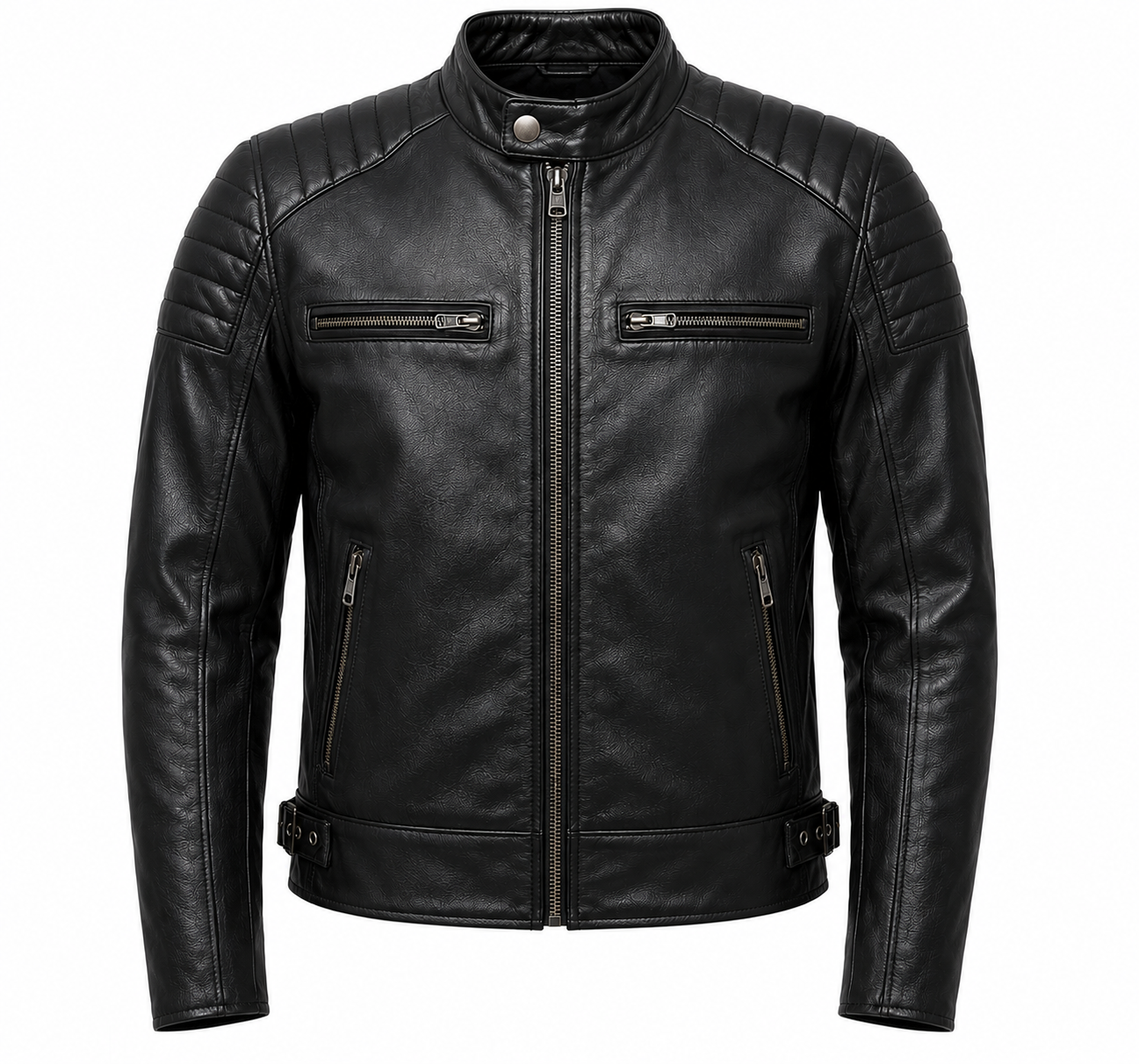 Men's Quilted Shoulder Biker Leather Jacket - Custom Leather Manufacturer Sialkot Pakistan