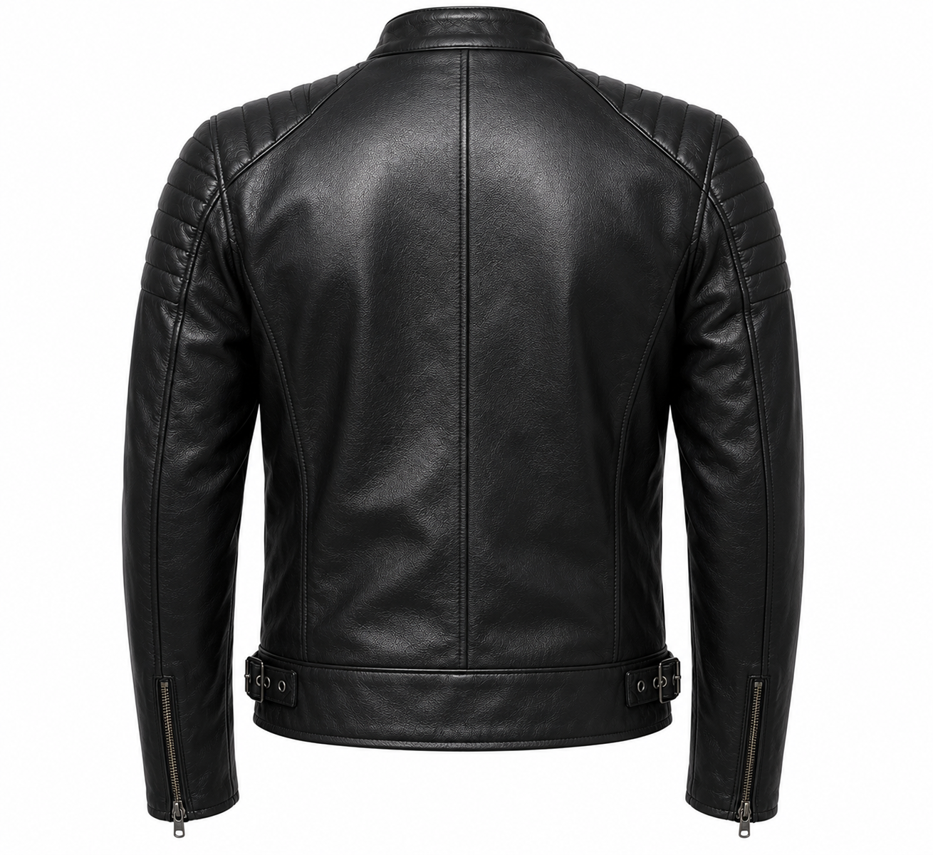 Men's Quilted Shoulder Biker Leather Jacket manufacturing detail 2