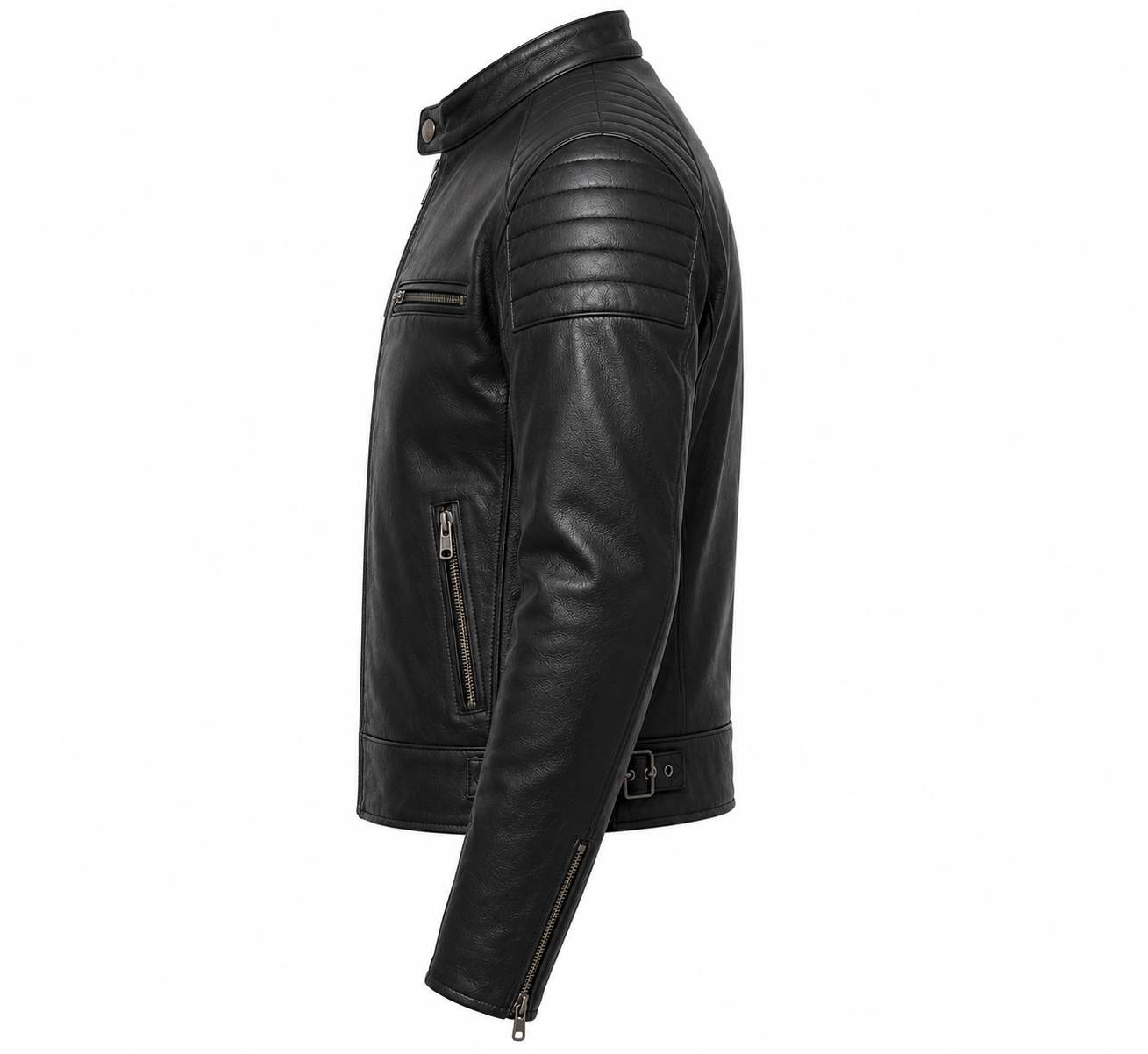 Men's Quilted Shoulder Biker Leather Jacket manufacturing detail 3