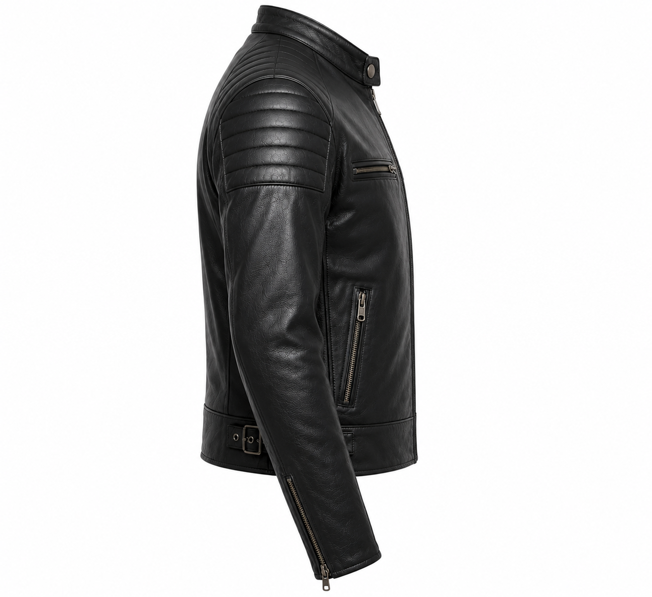 Men's Quilted Shoulder Biker Leather Jacket manufacturing detail 4