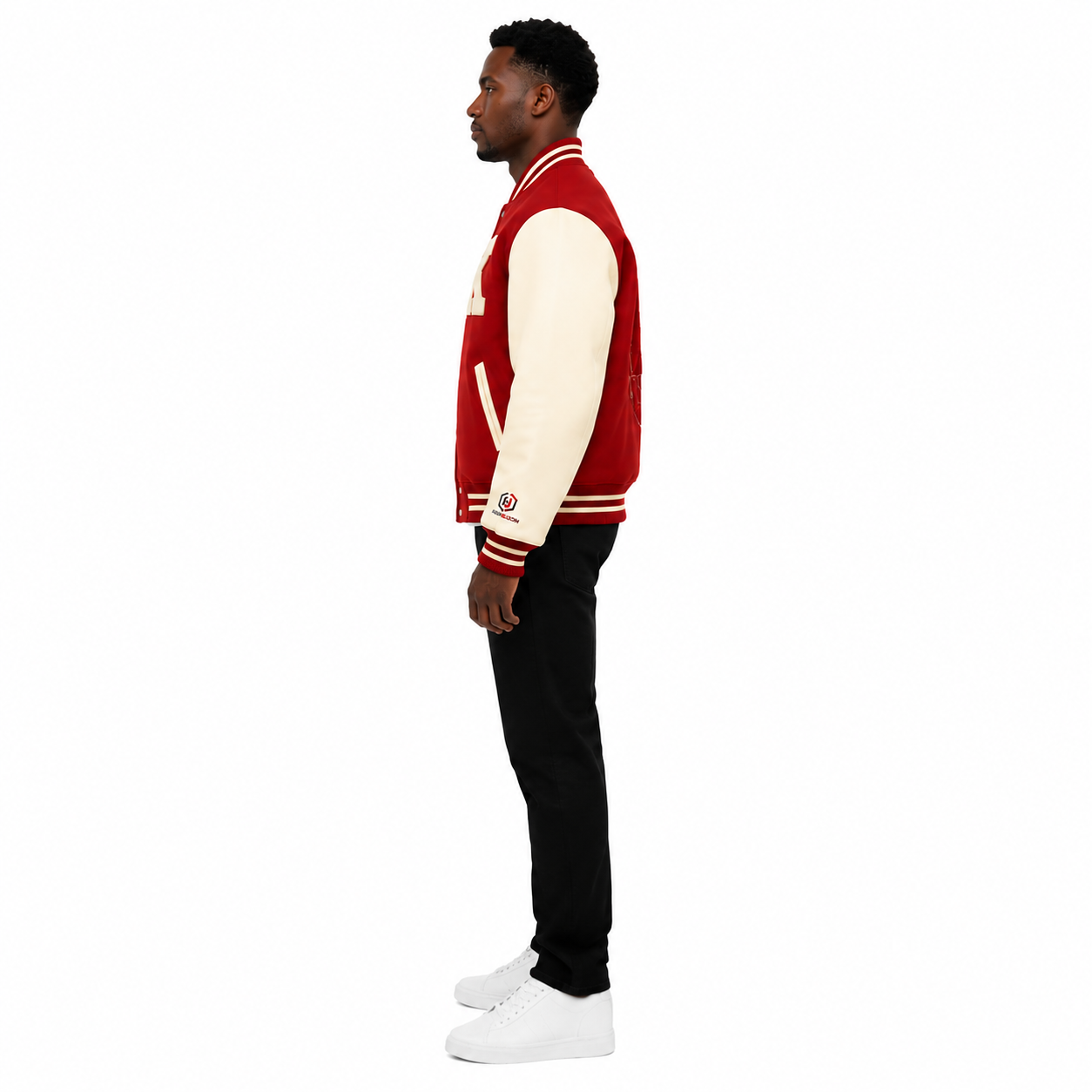 Men's Red 1911 Wool and Faux Leather Varsity Jacket manufacturing detail 3