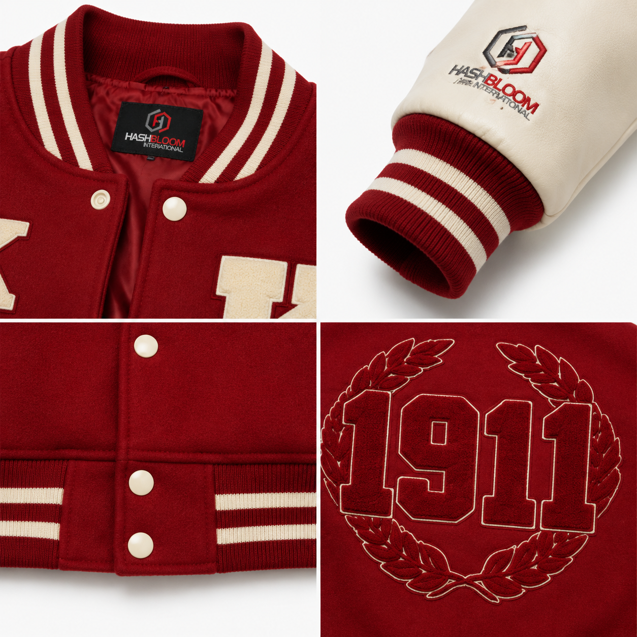 Men's Red 1911 Wool and Faux Leather Varsity Jacket manufacturing detail 4