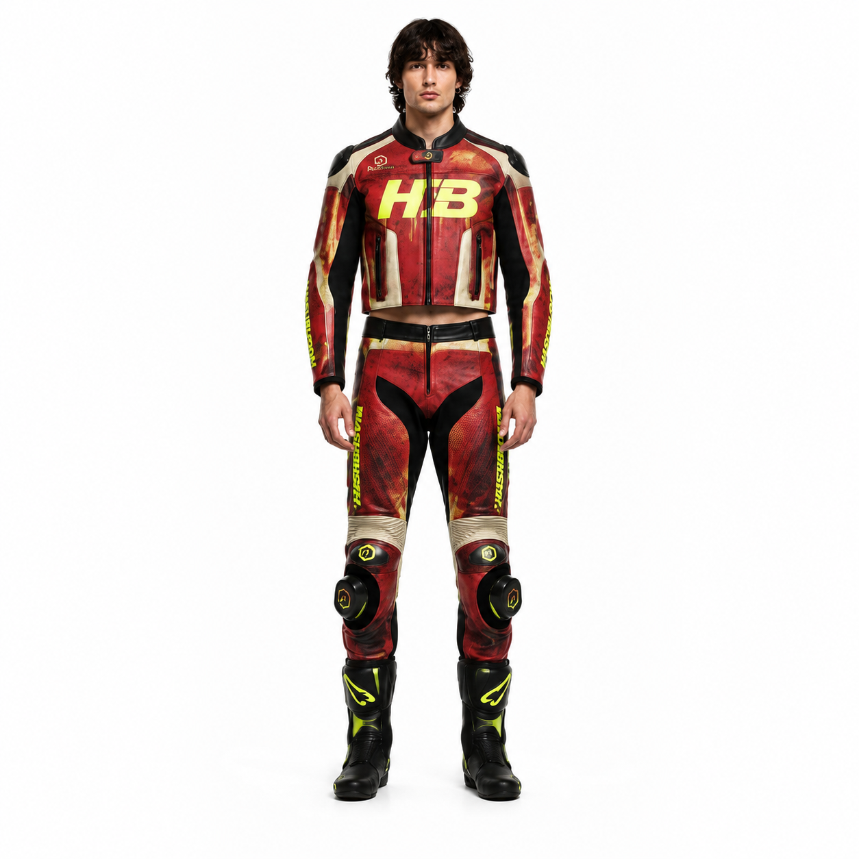 Men's Red Graphic Cowhide Two-Piece Motorcycle Racing Suit - Custom Leather Manufacturer Sialkot Pakistan