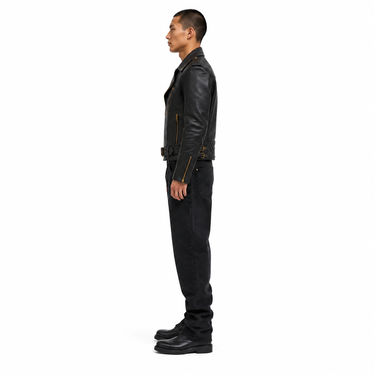 Men's Sheep Nappa Asymmetric Biker Jacket manufacturing detail 3