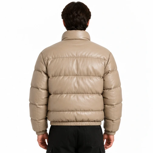 Men's Stone Cropped Sheep Leather Puffer Jacket manufacturing detail 2