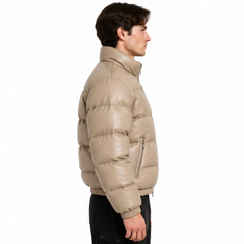 Men's Stone Cropped Sheep Leather Puffer Jacket manufacturing detail 4