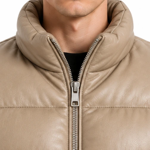 Men's Stone Cropped Sheep Leather Puffer Jacket manufacturing detail 5