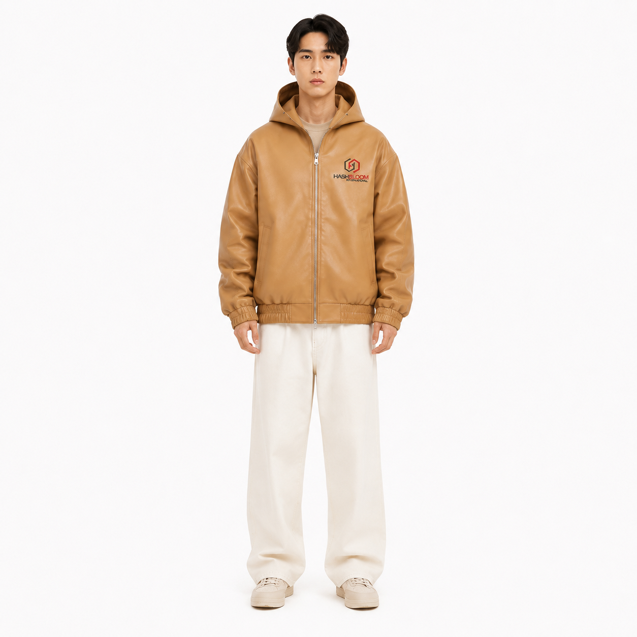 Men's Tan Hooded Faux Leather Bomber Jacket - Custom Leather Manufacturer Sialkot Pakistan