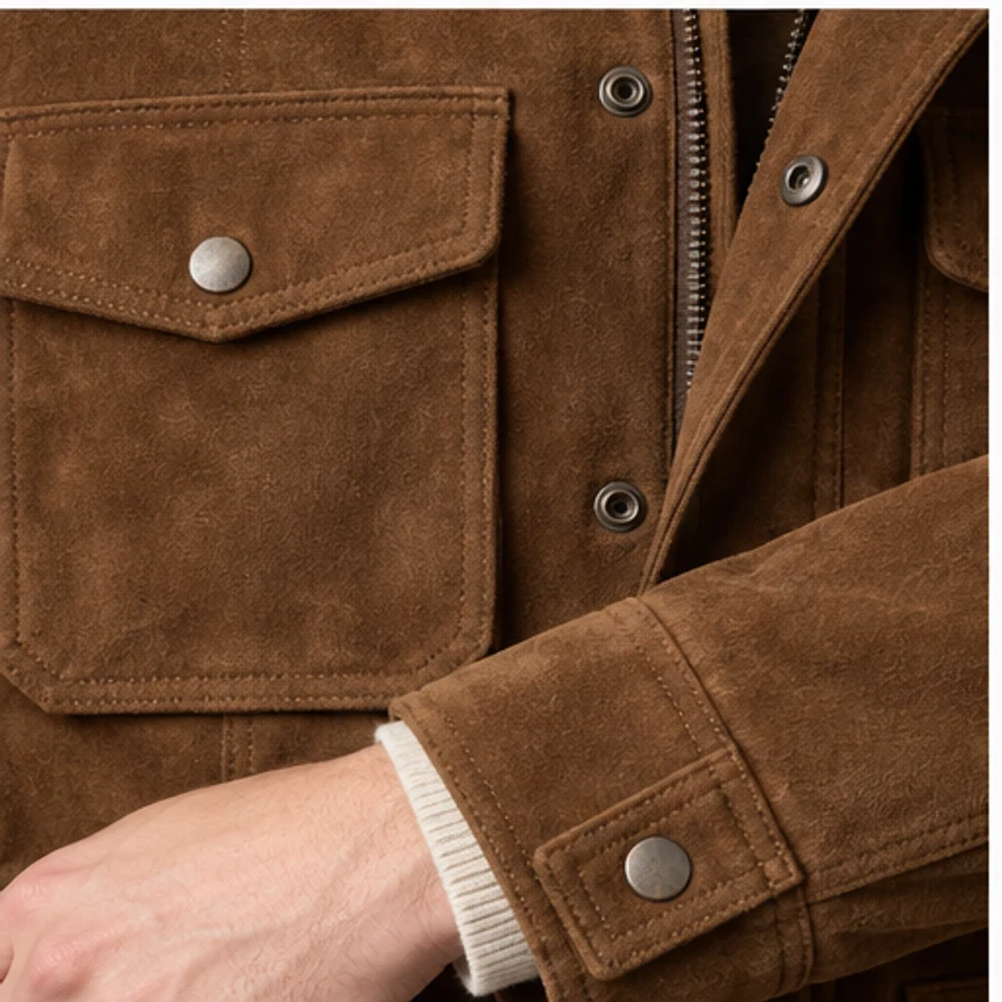 Men's Tobacco Suede Field Jacket manufacturing detail 4
