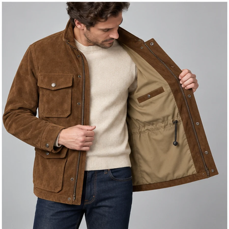 Men's Tobacco Suede Field Jacket manufacturing detail 5