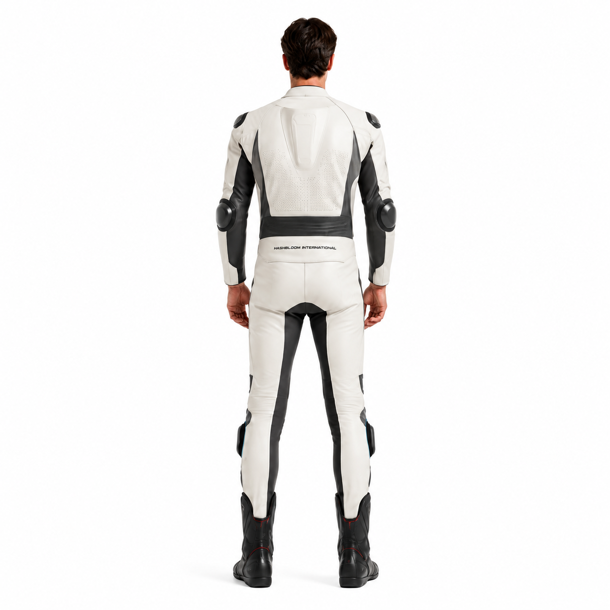 Men's White Cowhide Two-Piece Motorcycle Racing Suit manufacturing detail 2