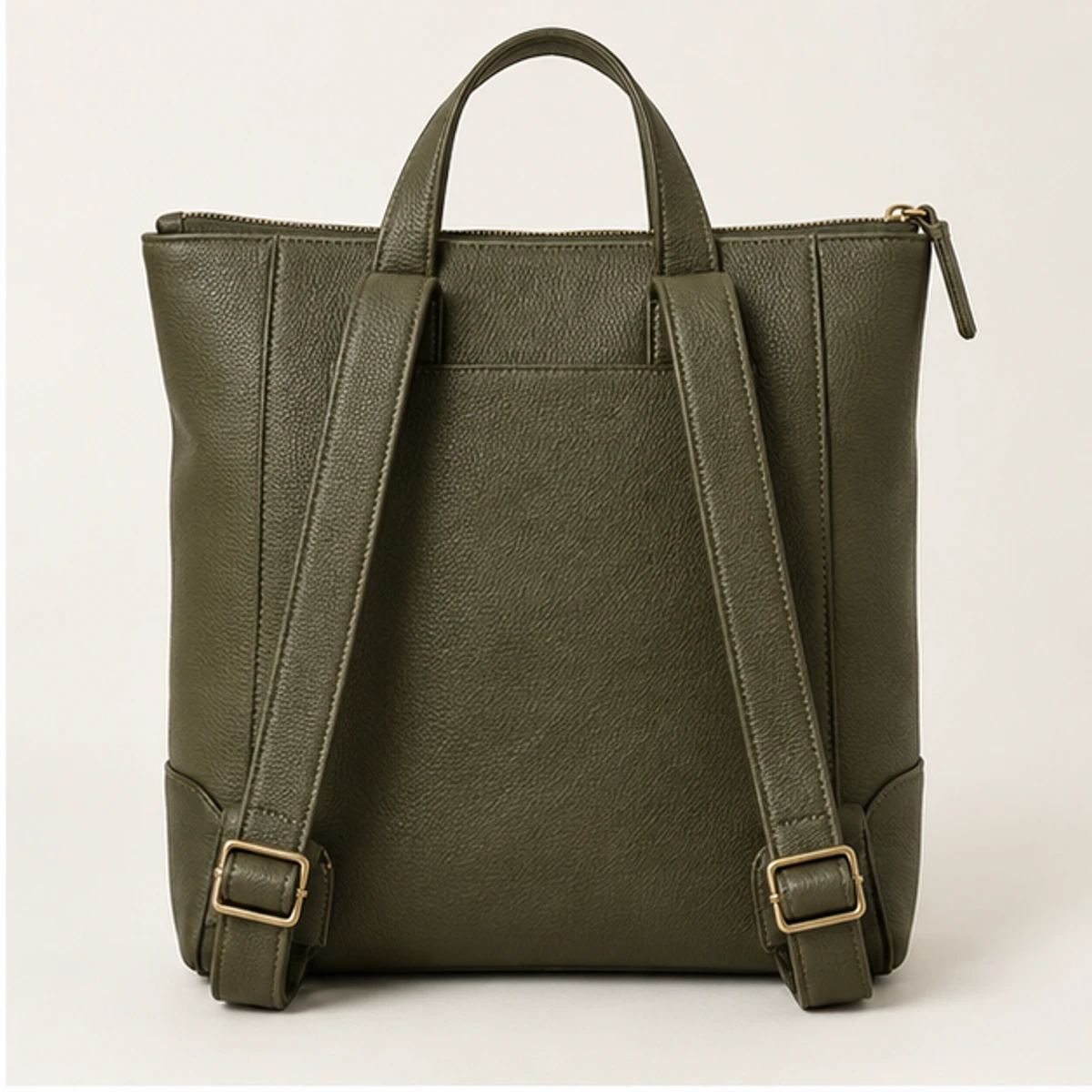 Olive Convertible Leather Backpack Tote manufacturing detail 2