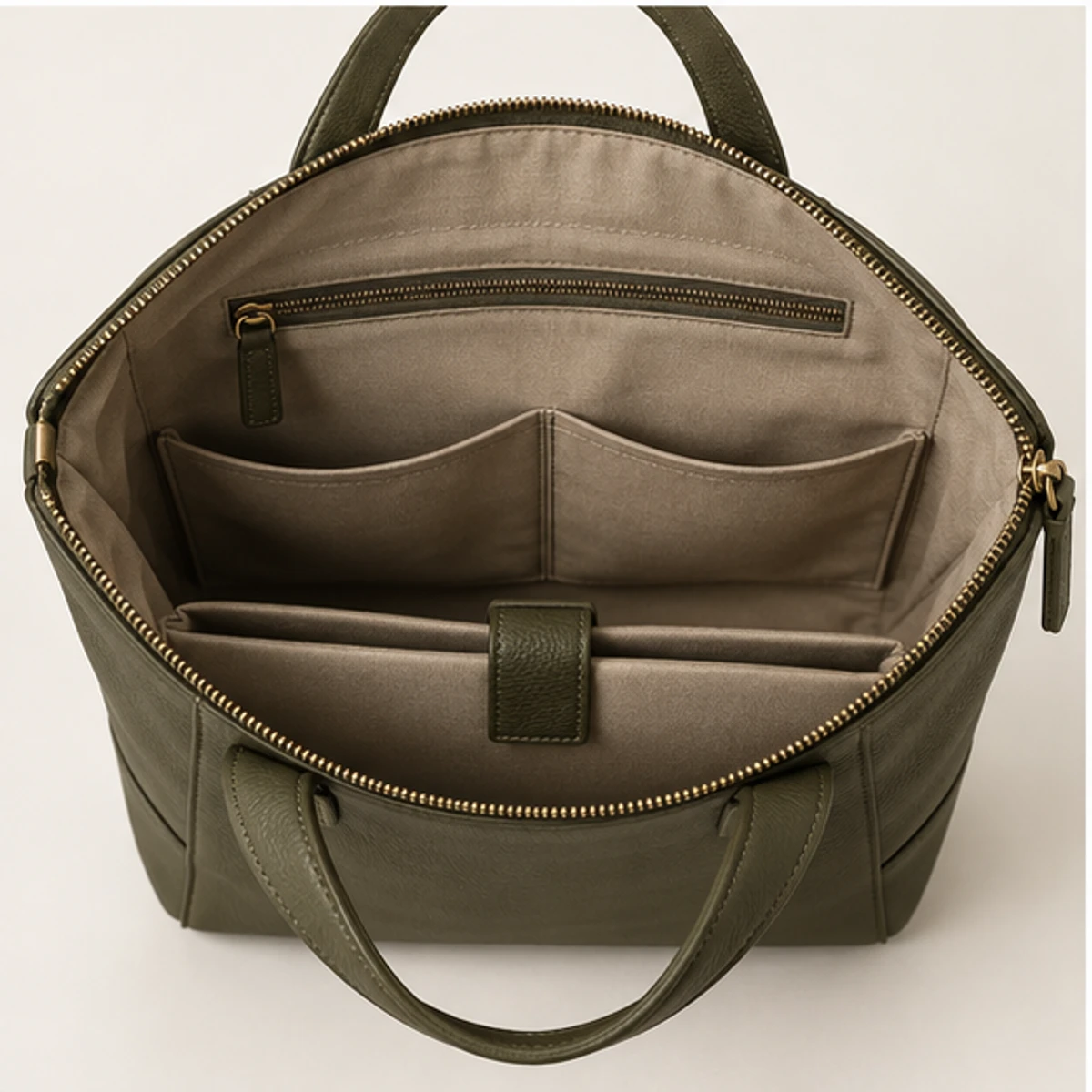 Olive Convertible Leather Backpack Tote manufacturing detail 3