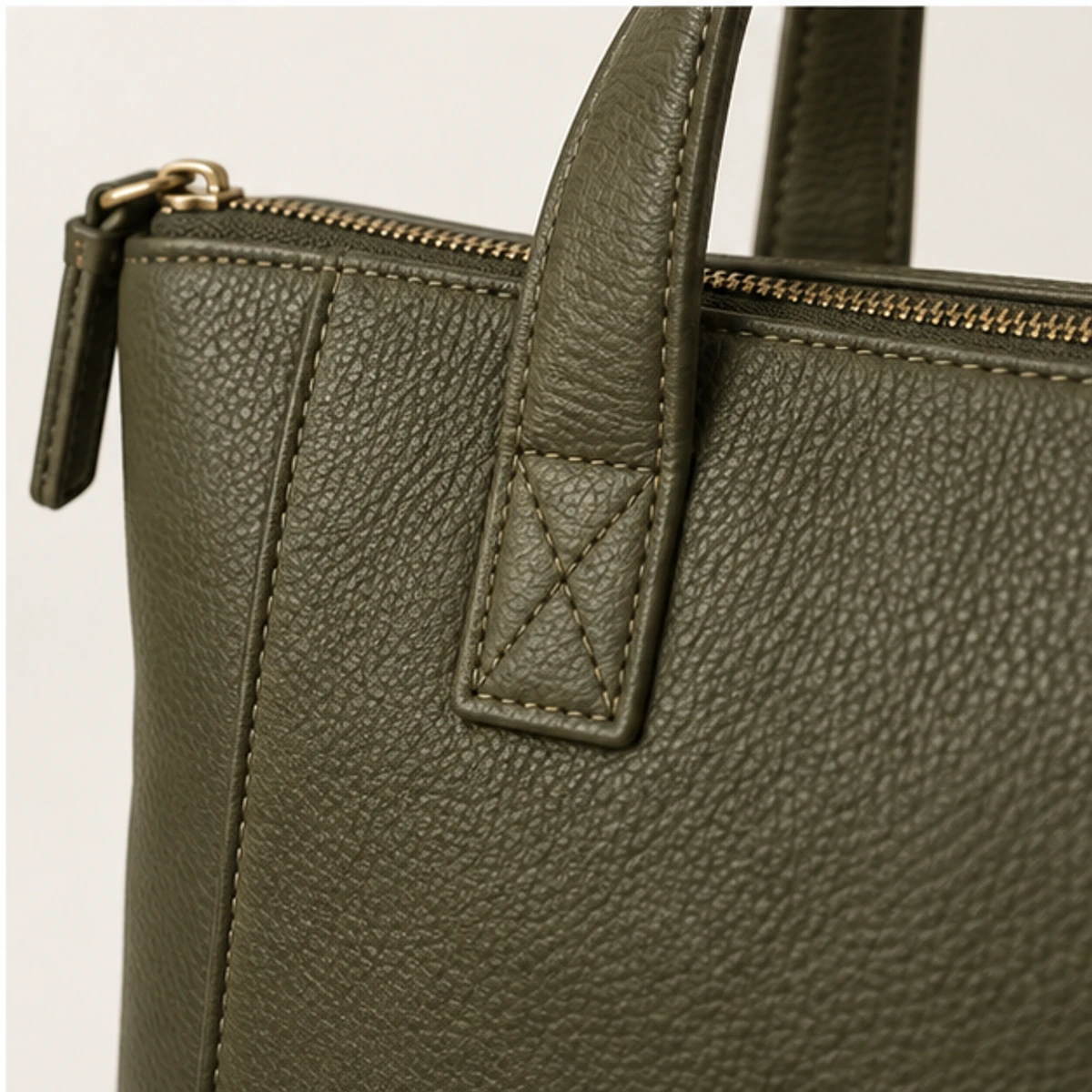 Olive Convertible Leather Backpack Tote manufacturing detail 4