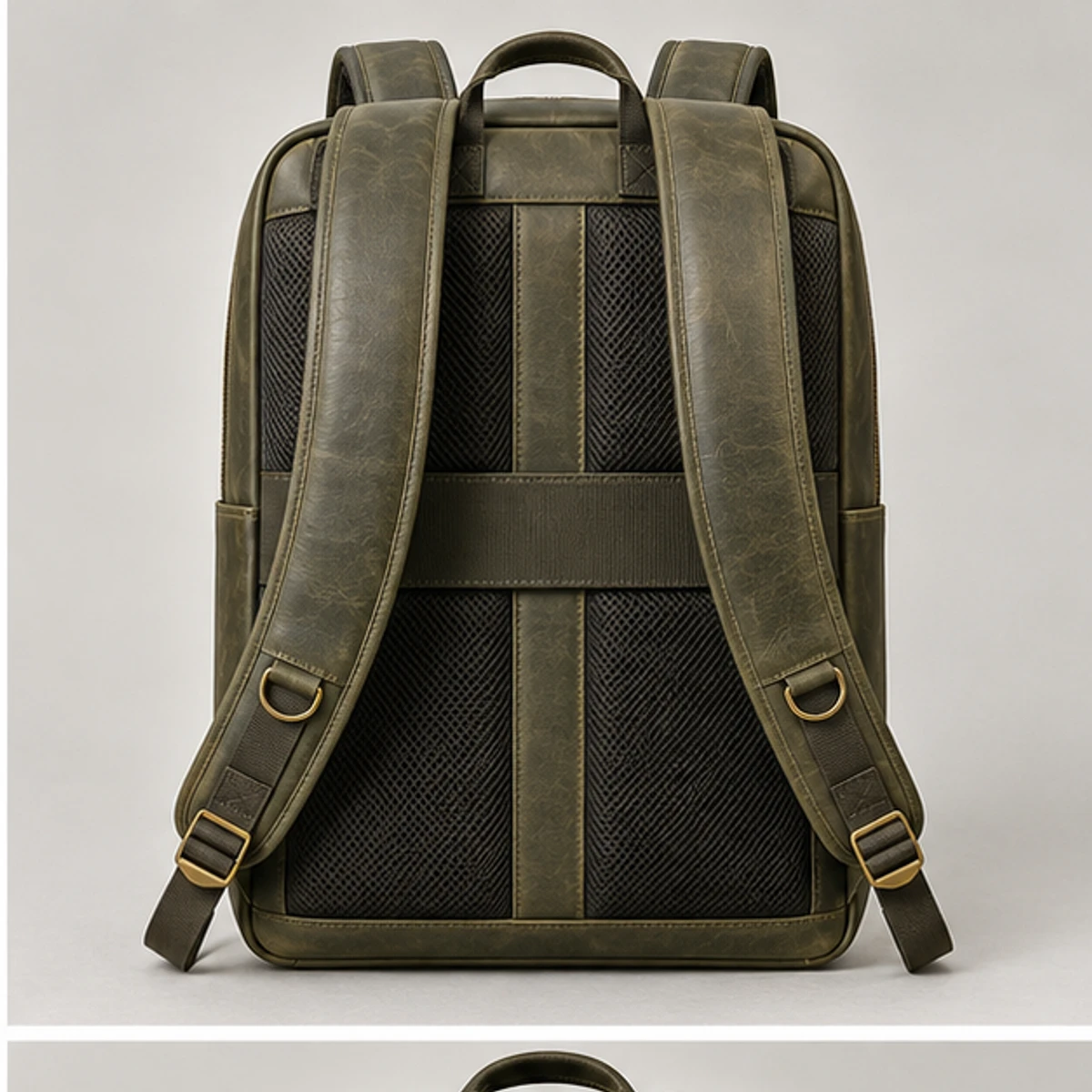 Olive Waxed Leather Commuter Laptop Backpack manufacturing detail 2