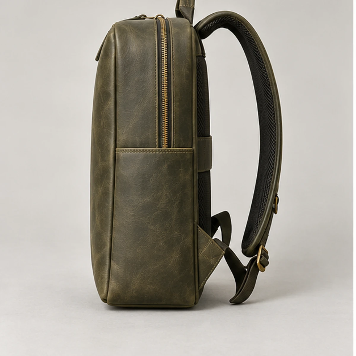 Olive Waxed Leather Commuter Laptop Backpack manufacturing detail 3