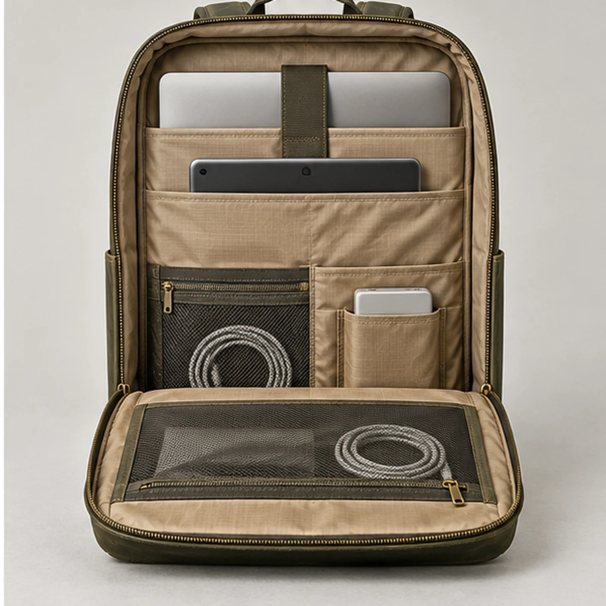 Olive Waxed Leather Commuter Laptop Backpack manufacturing detail 4