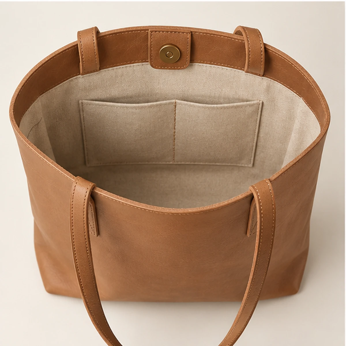 Tan Minimalist Vertical Leather Tote manufacturing detail 3