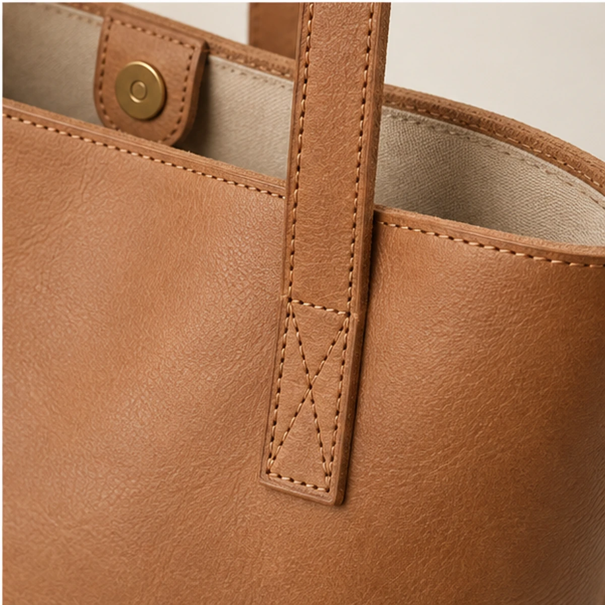Tan Minimalist Vertical Leather Tote manufacturing detail 4