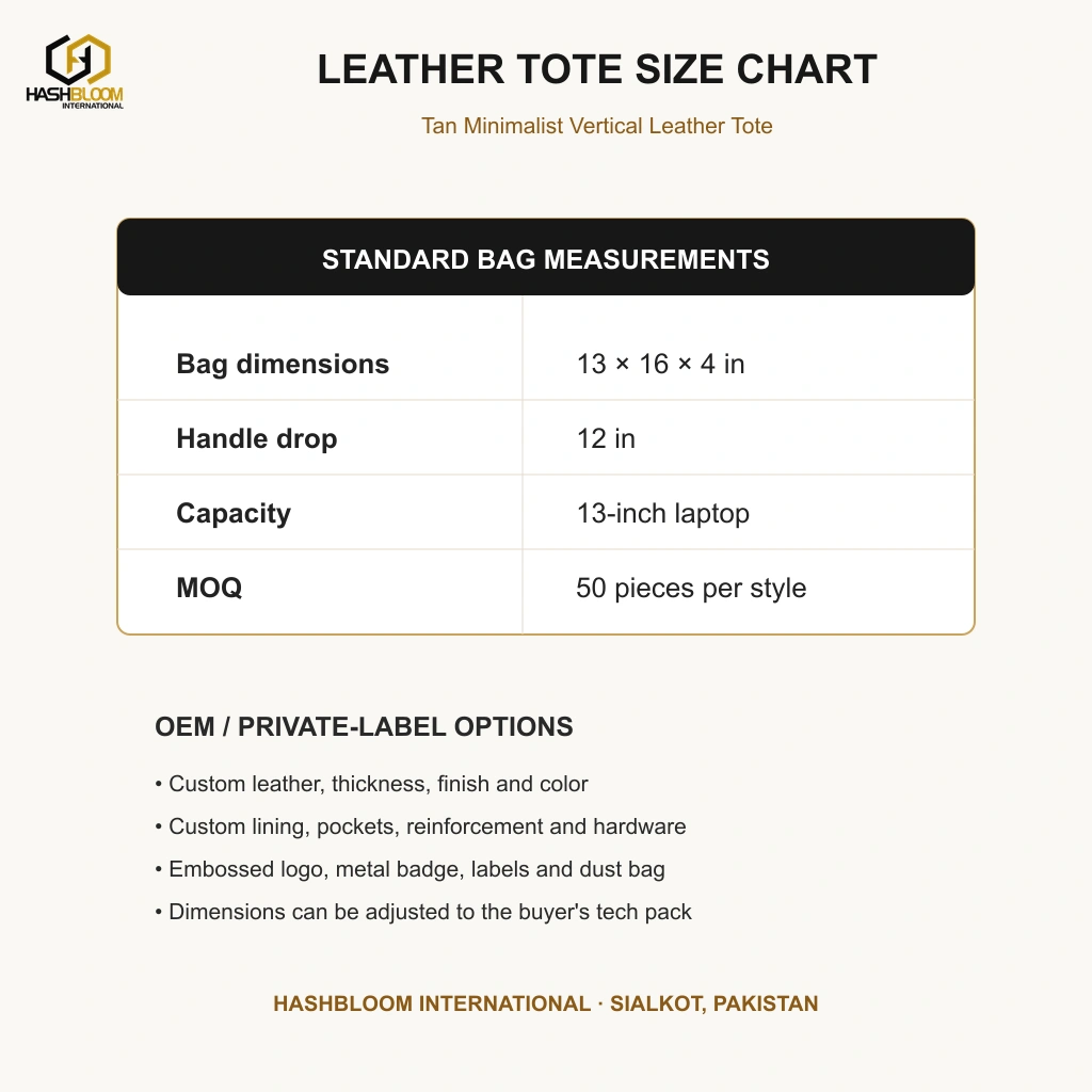 Tan Minimalist Vertical Leather Tote manufacturing detail 5