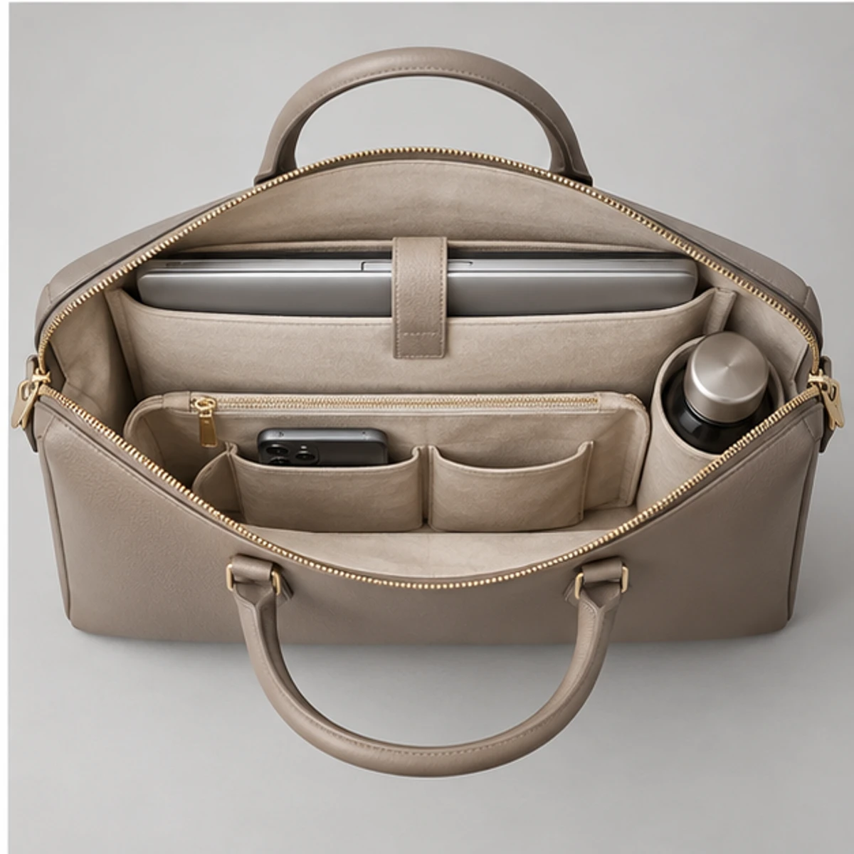 Taupe Women's Structured Leather Laptop Work Bag manufacturing detail 4