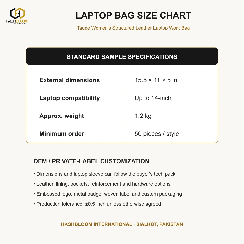 Taupe Women's Structured Leather Laptop Work Bag manufacturing detail 5