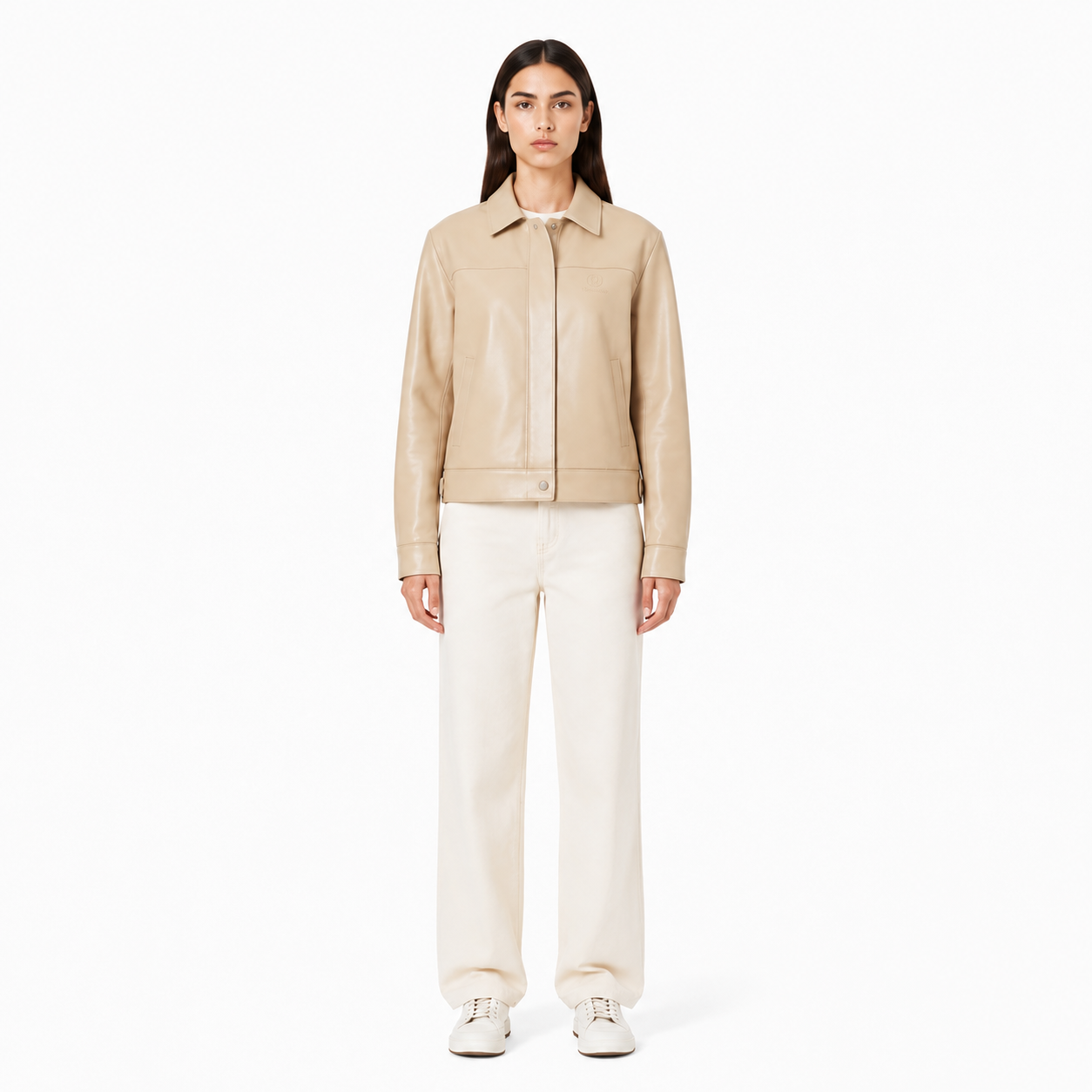 Women's Beige Minimal Leather Jacket - Custom Leather Manufacturer Sialkot Pakistan