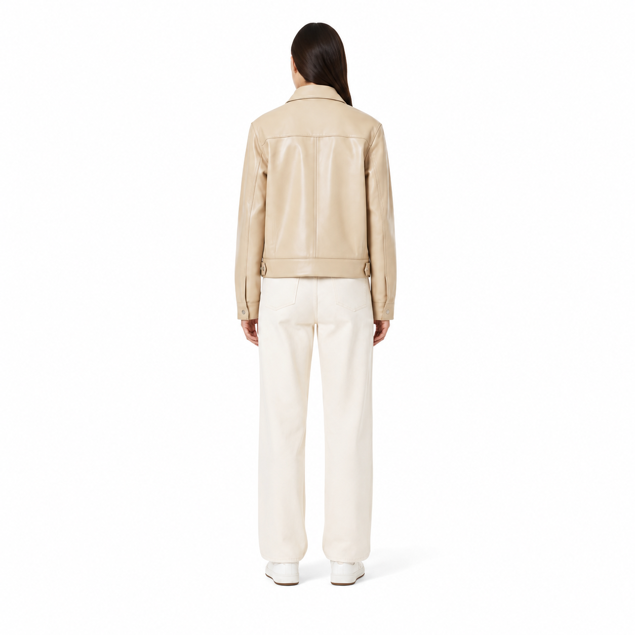 Women's Beige Minimal Leather Jacket manufacturing detail 2