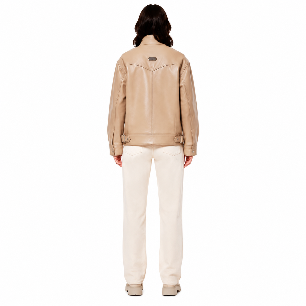 Women's Beige Sheep Nappa Leather Utility Jacket manufacturing detail 2