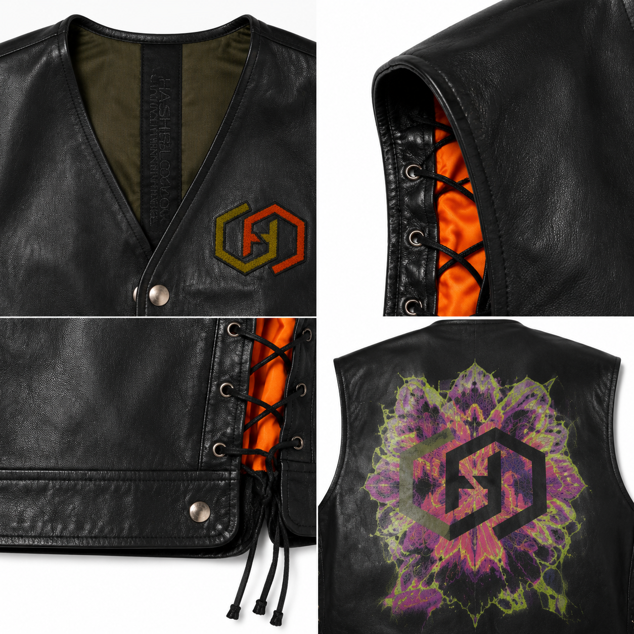 Women's Black Cowhide Graphic Motorcycle Vest manufacturing detail 4